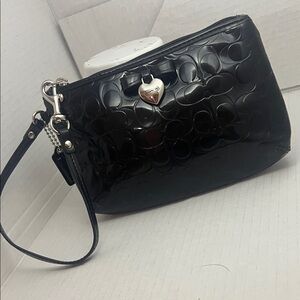 Coach Black Wristlet with Heart Charm